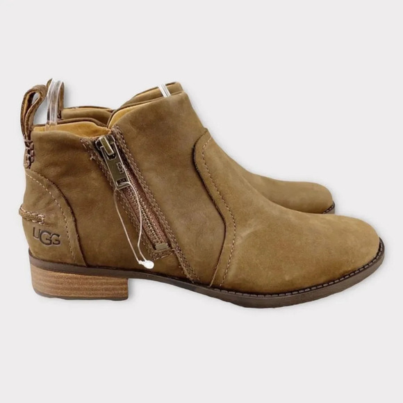New ugg aureo II Ankle Boot Women's Size 6 Waterproof Leather Chestnut Side‎ Zip - Picture 1 of 15